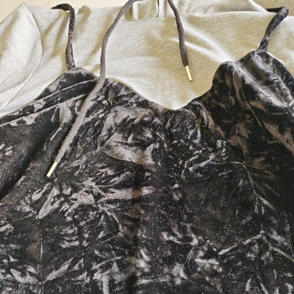 Noisy May Black spaghetti full sleeve velvet dress with grey hoodie attached in - Picture 10 of 13
